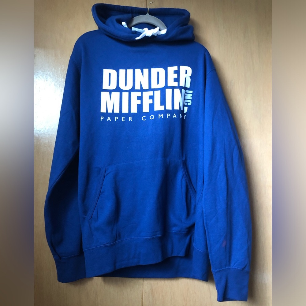 New NWT The Office Dunder Mifflin Inc royal blue hoody sweatshirt hoodie mens L